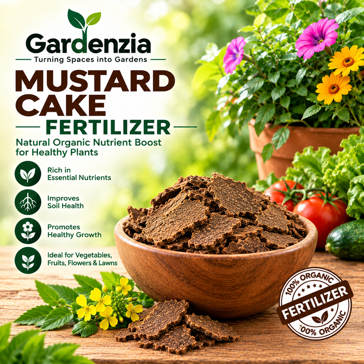 Mustard Cake Organic Fertilizer for Strong Root Growth, Flowering & Home Gardening