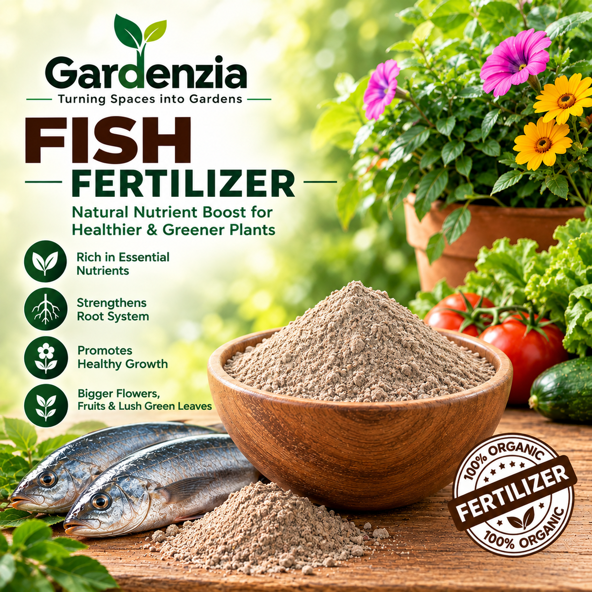 Fish Fertilizer Organic Plant Food for Vigorous Growth, Healthy Roots & Home Gardening