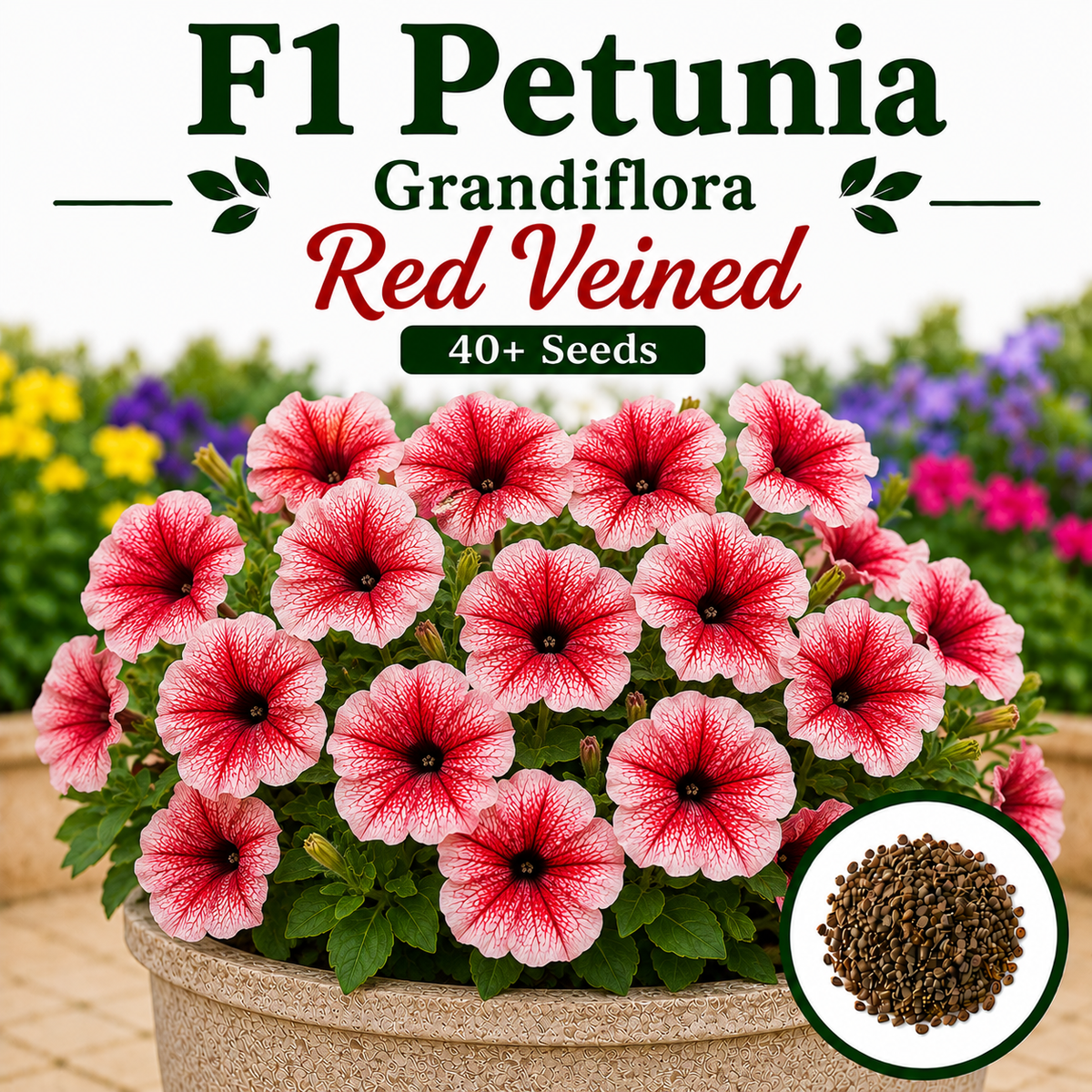 F1 Petunia grandiflora red Veined  40+ Seeds