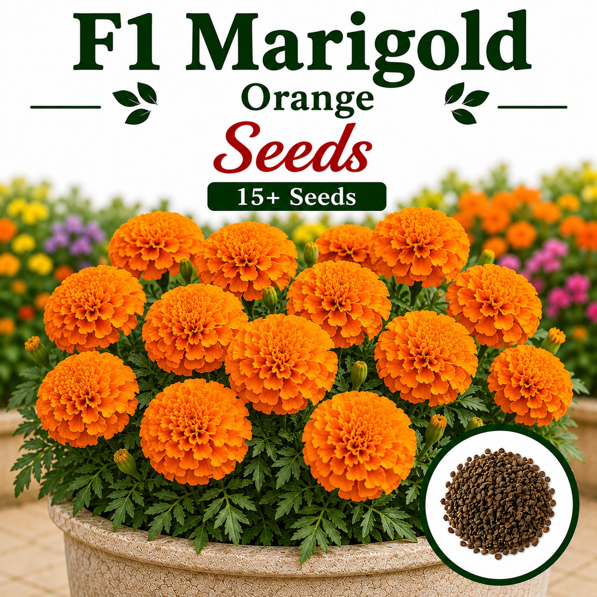 F1 Marigold Orange 15+ Seeds