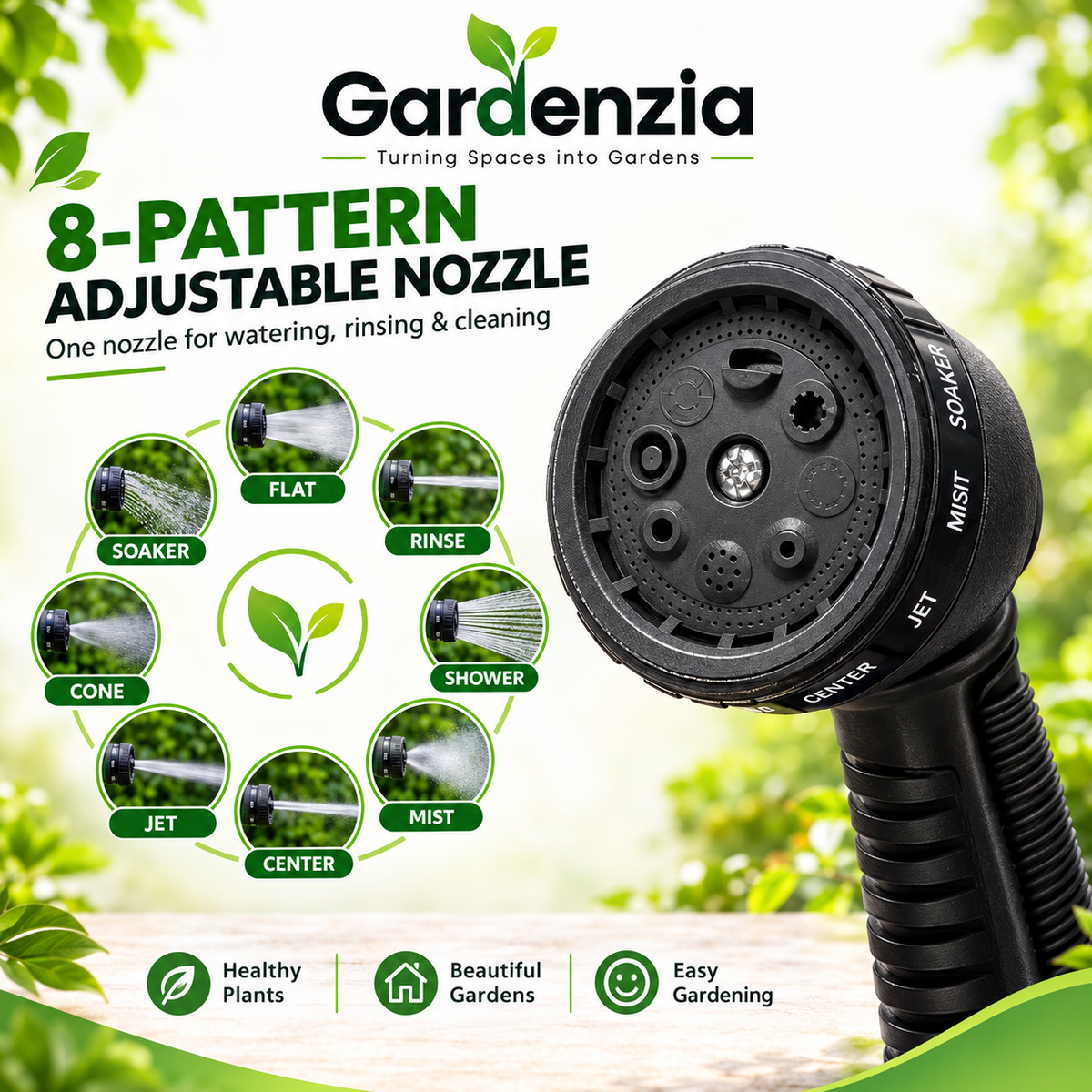 Gardenzia 8-in-1 Adjustable Garden Hose Spray Nozzle