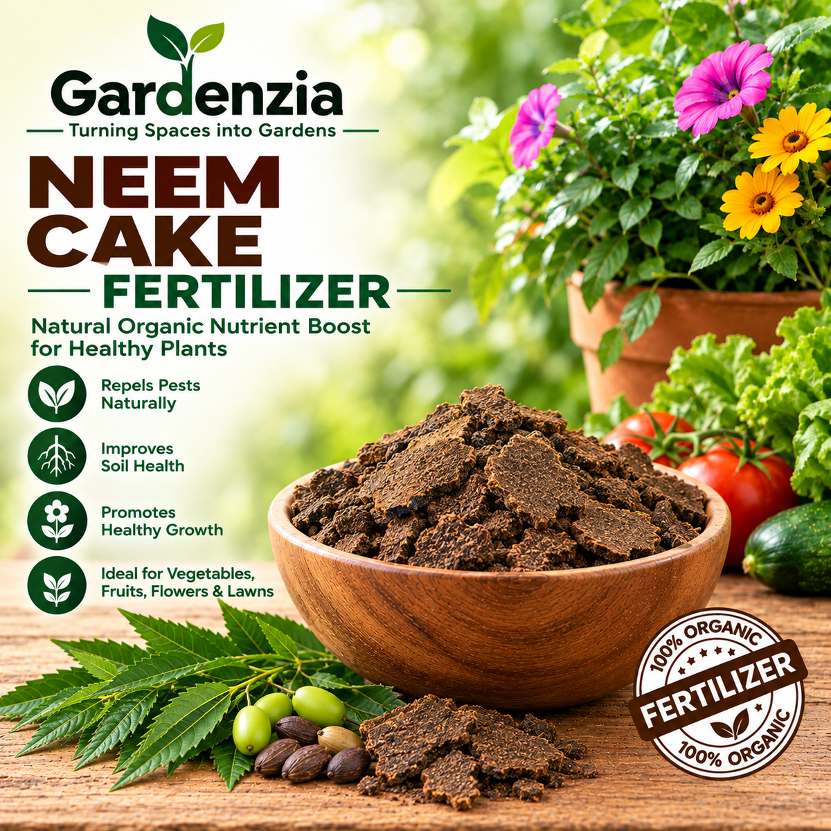Neem Cake Organic Fertilizer for Stronger Roots, Better Soil Structure & Healthy Plant Growth in Home Gardens